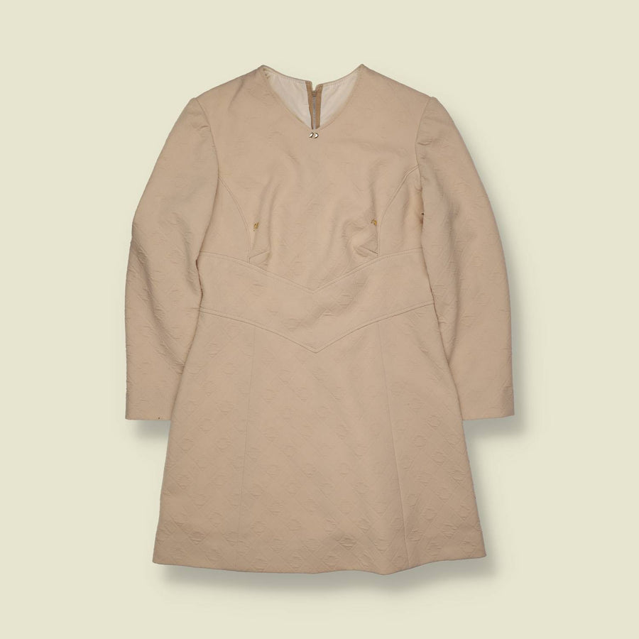 1970s | Textured Chevron Mini Dress | Beige - 8