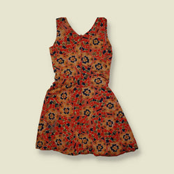 1970s | Floral Geometric Print Mini Dress | Red - 6
