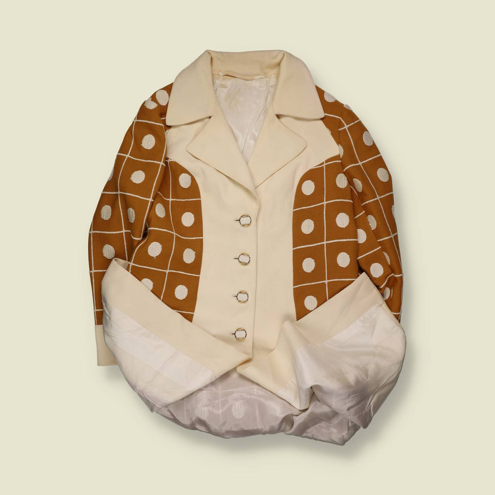 1970s | Cream & Brown Geometric Pattern Coat - 12