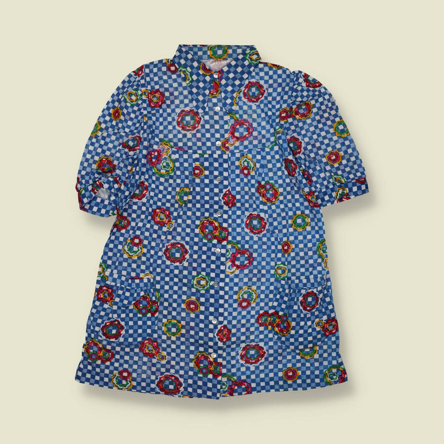 1970s | Deadstock Floral Check Shirt Dress | TGL - 10