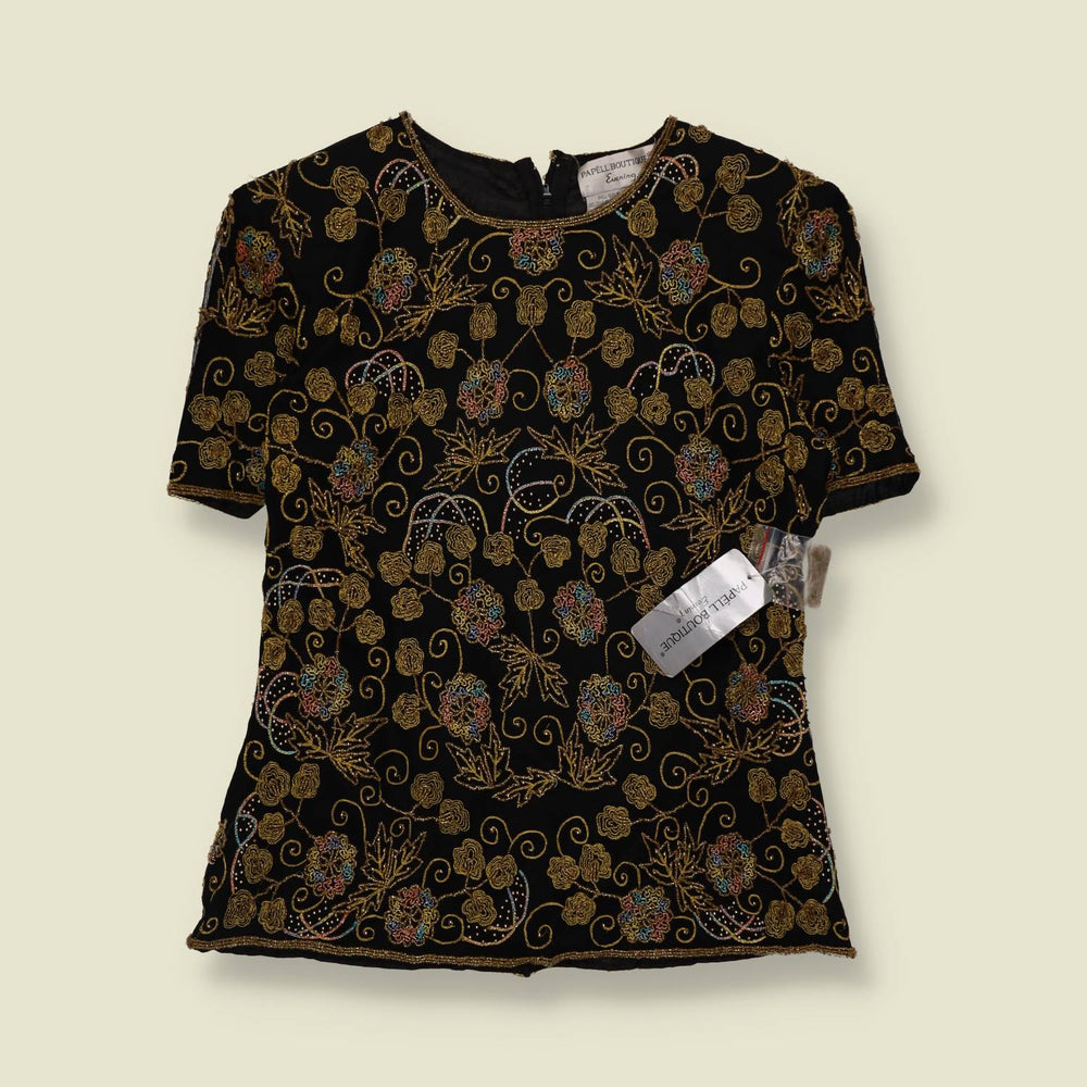 1980s | Papell Boutique | Made in India | Deadstock Beaded Silk Top - 10