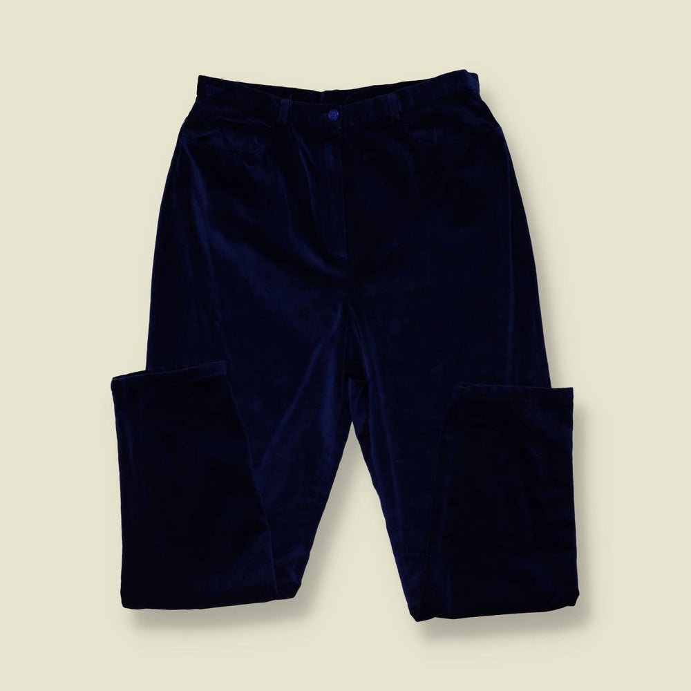 1990s | Made In USA | Velvet Trousers | Blue - w30