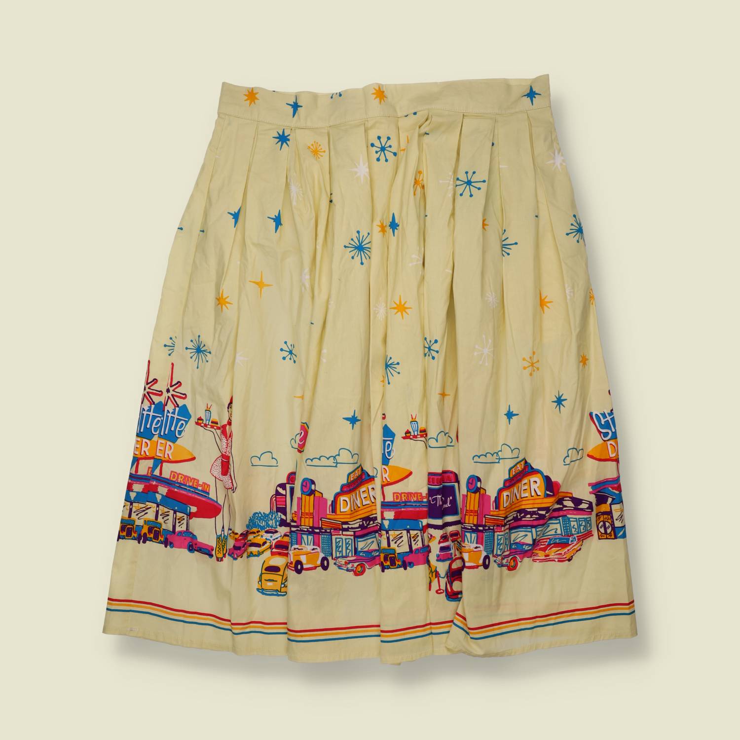 2000s | Dancing Days | Novelty Print Half Circle Skirt | Cream - w30