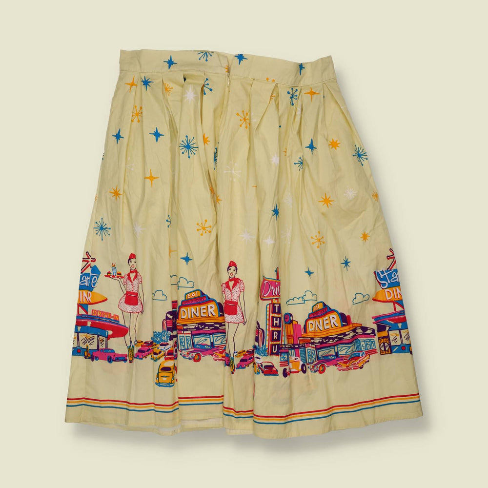 2000s | Dancing Days | Novelty Print Half Circle Skirt | Cream - w30