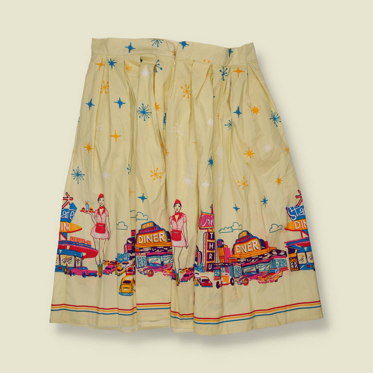 2000s | Dancing Days | Novelty Print Half Circle Skirt | Cream - w30