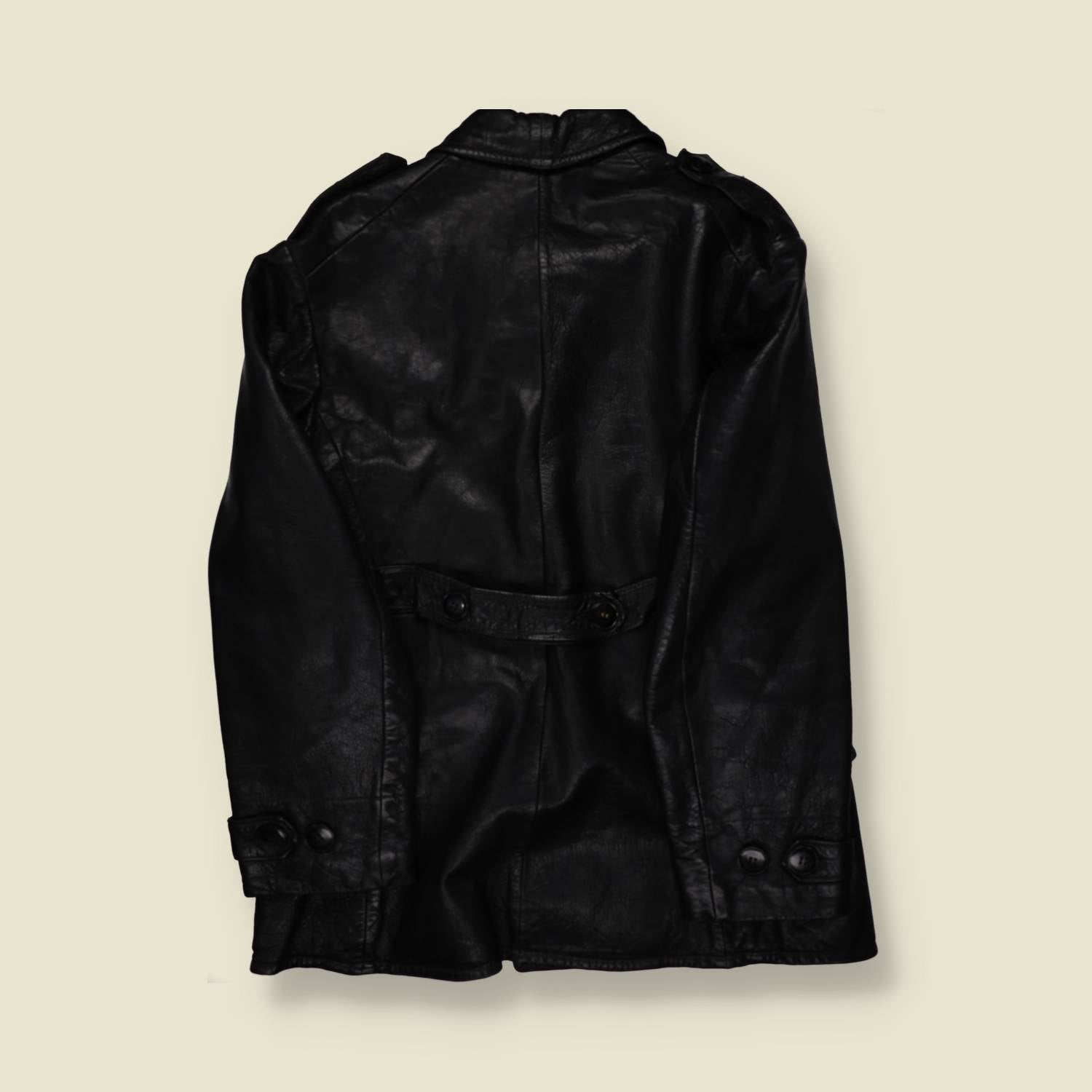1950s/60s Leather Swedish Military Coat - S/M