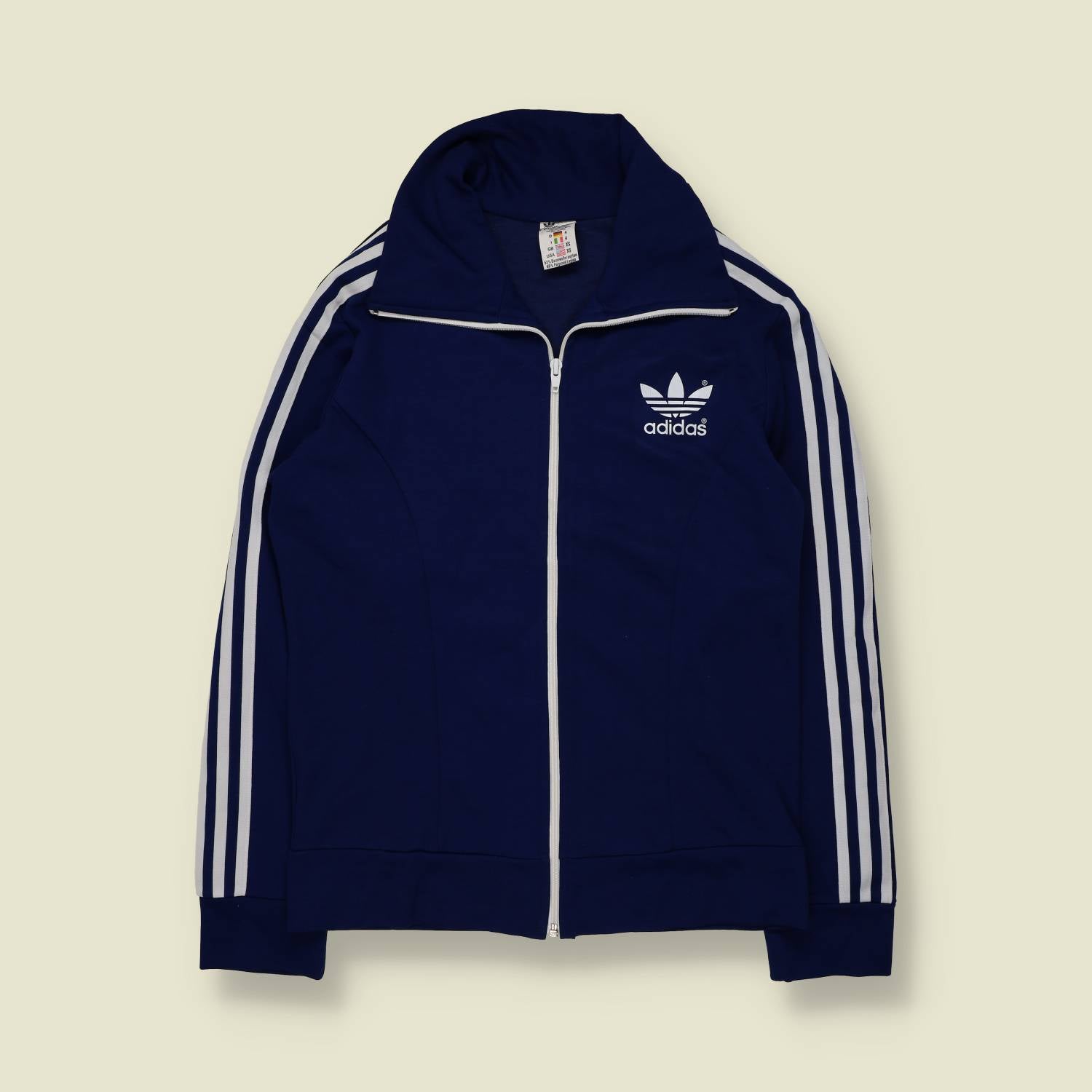 1970s | Adidas | Trefoil Track Jacket | Blue White – Made In Hong Kong – XXS