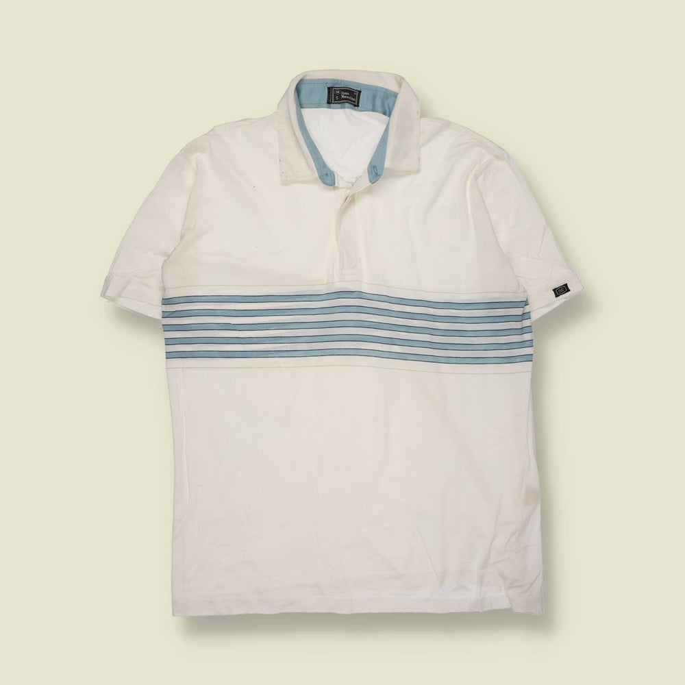 1990s | Ennio M | Short Sleeve Polo Shirt | White Stripe | Made In Italy – M