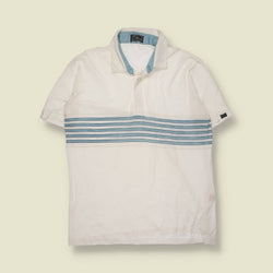 1990s | Ennio M | Short Sleeve Polo Shirt | White Stripe | Made In Italy – M