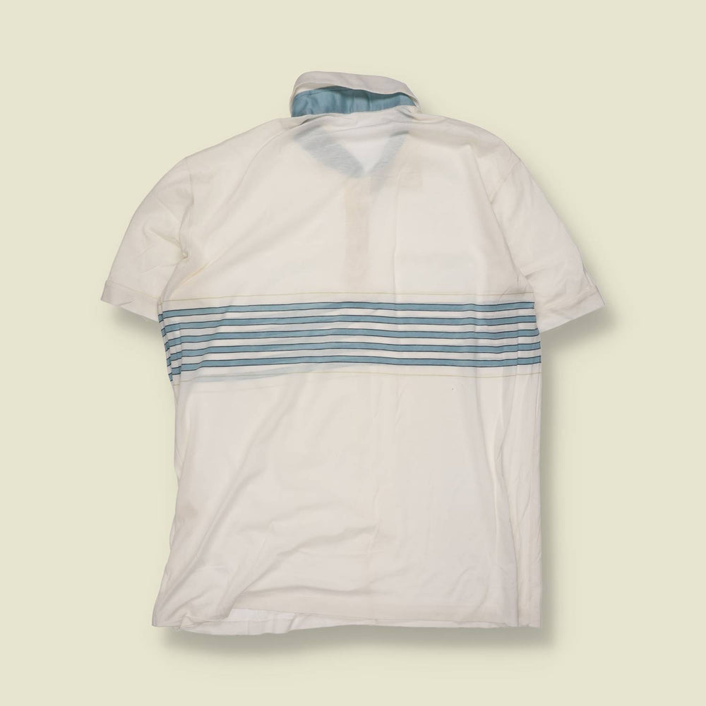 1990s | Ennio M | Short Sleeve Polo Shirt | White Stripe | Made In Italy – M