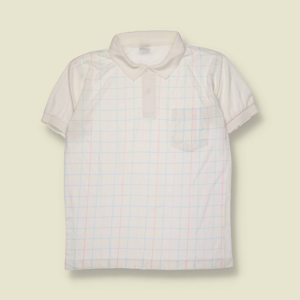 1980s | Dora Sports | Short Sleeve Polo Shirt | Windowpane Check – S