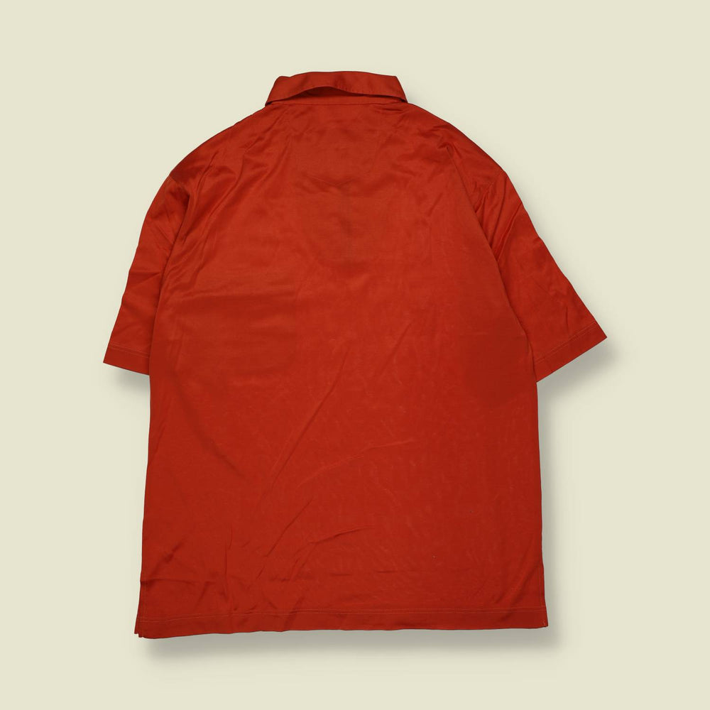 1980s | Wappen | Short Sleeve Zip Polo Shirt | Red – L