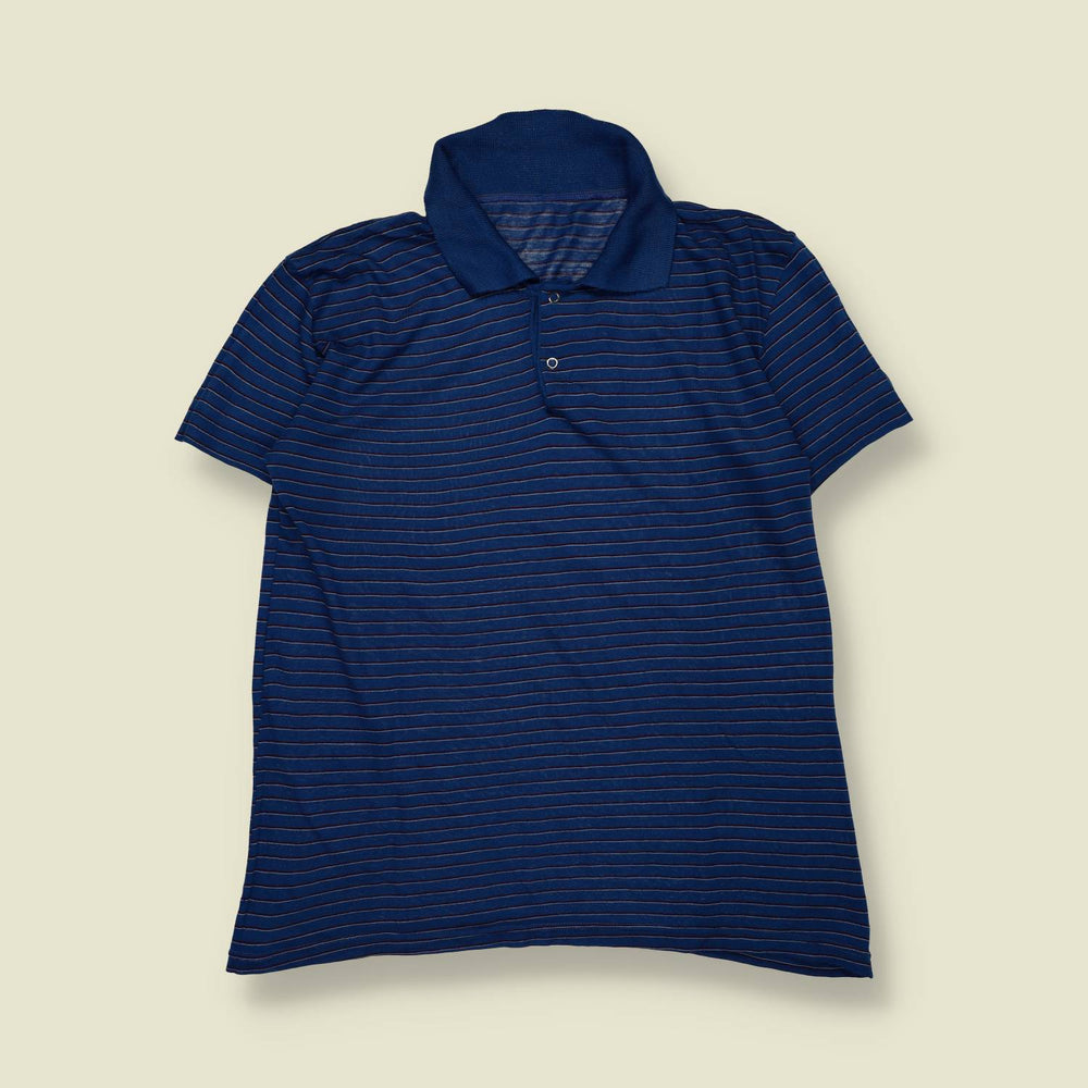 1980s | Short Sleeve Striped Polo Shirt | Blue – XS