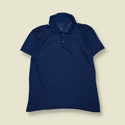 1980s | Short Sleeve Striped Polo Shirt | Blue – XS