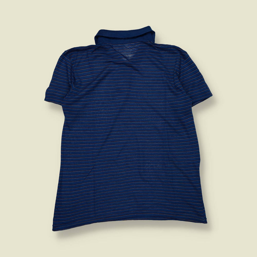 1980s | Short Sleeve Striped Polo Shirt | Blue – XS