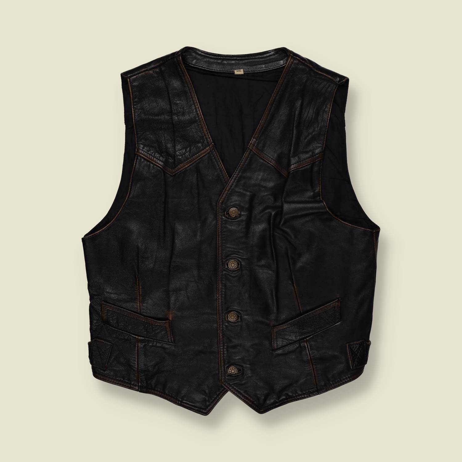 1980s | Western Style Leather Vest | Black – L