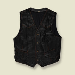 1980s | Western Style Leather Vest | Black – L