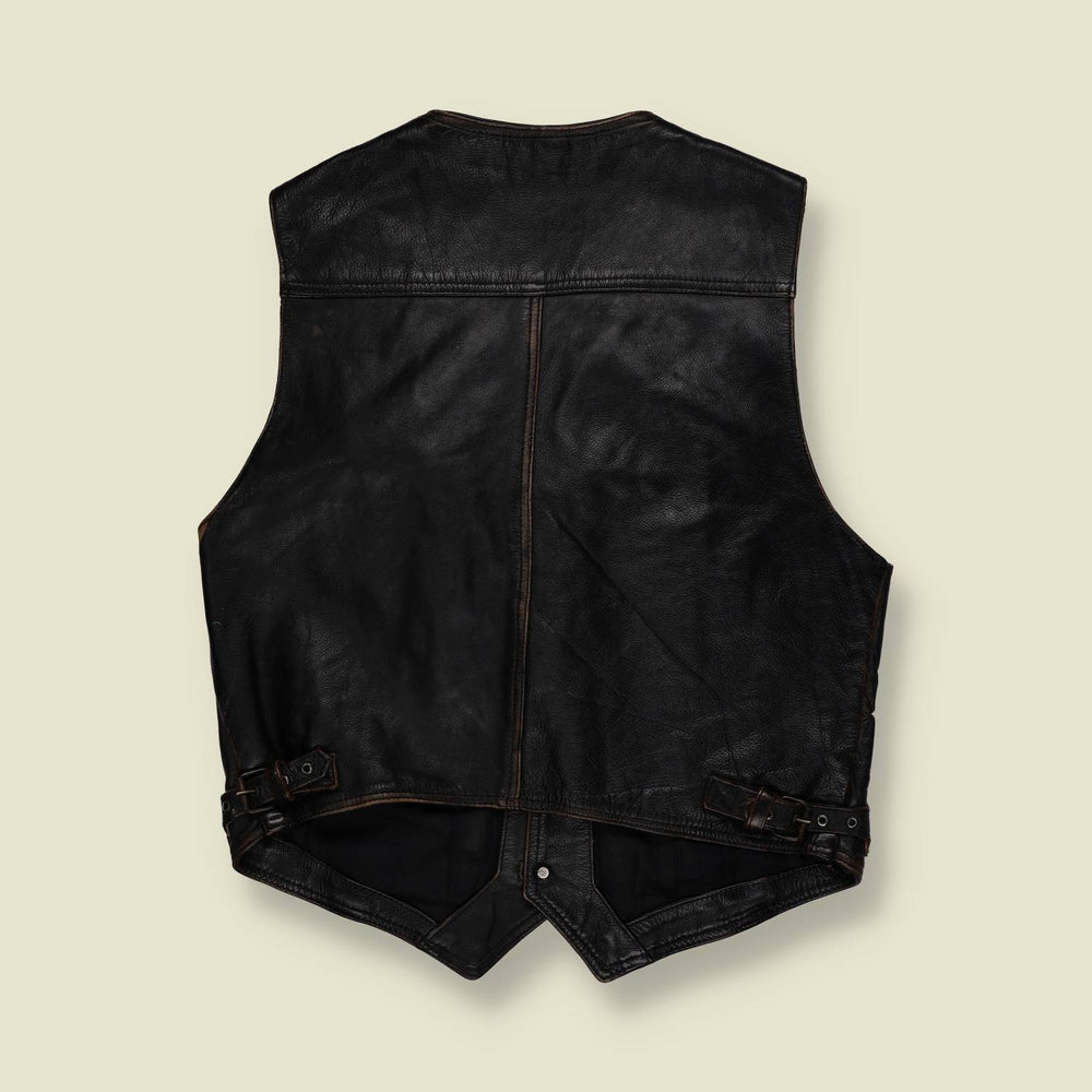 1980s | Western Style Leather Vest | Black – L