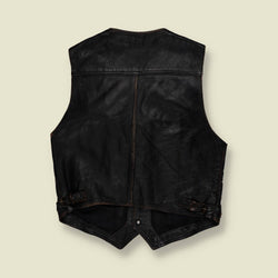 1980s | Western Style Leather Vest | Black – L
