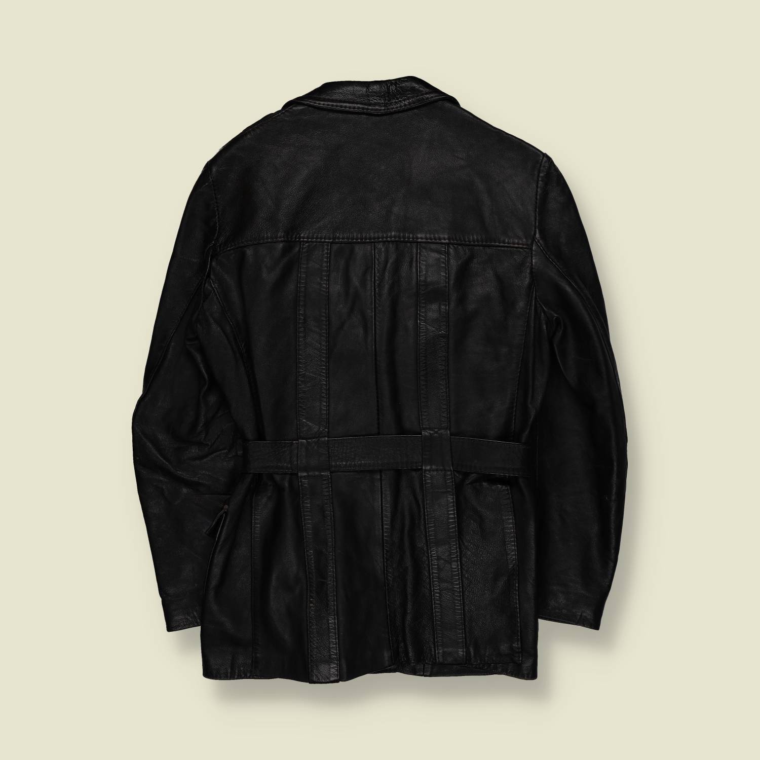 1970s | Swears & Wells London | Leather Belted Jacket | Black – XXS