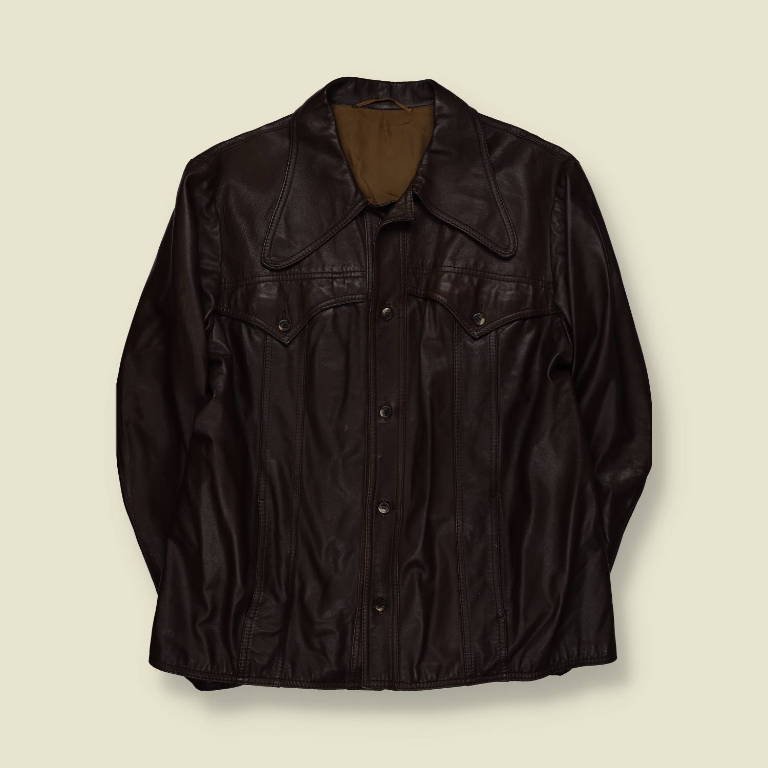 1970s | Leather Jacket | Oversized Collar – XL