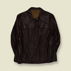 1970s | Leather Jacket | Oversized Collar – XL