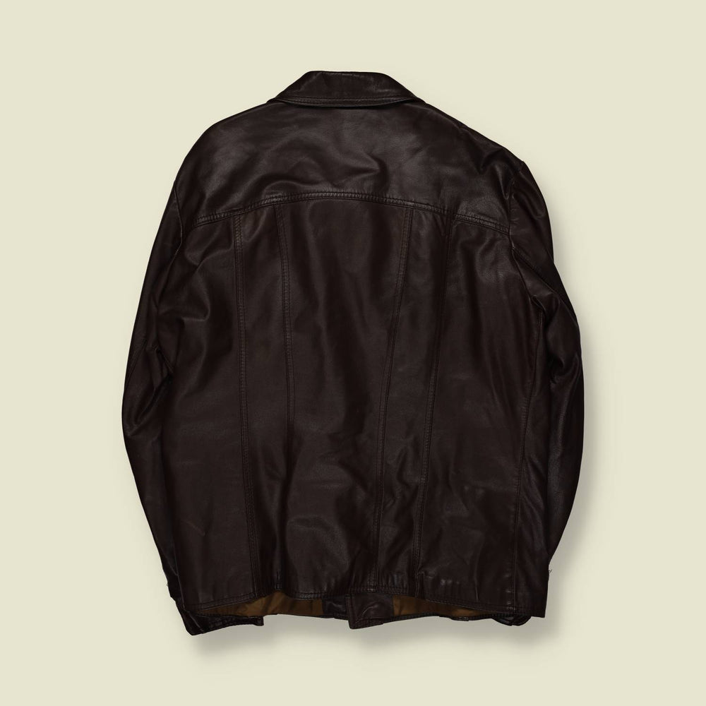 1970s | Leather Jacket | Oversized Collar – XL