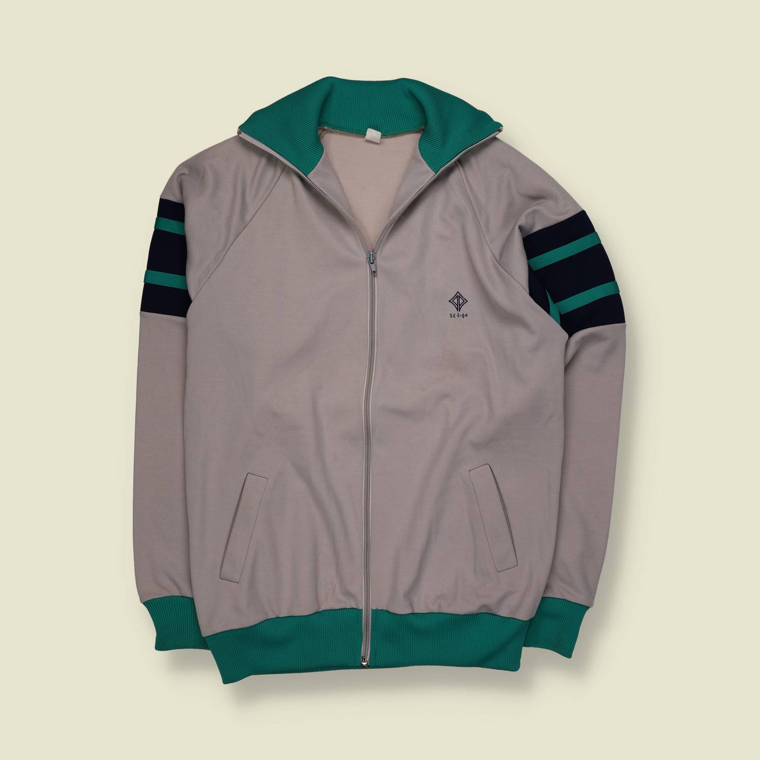 1970s | Poly Track Jacket | Grey & Green – XS