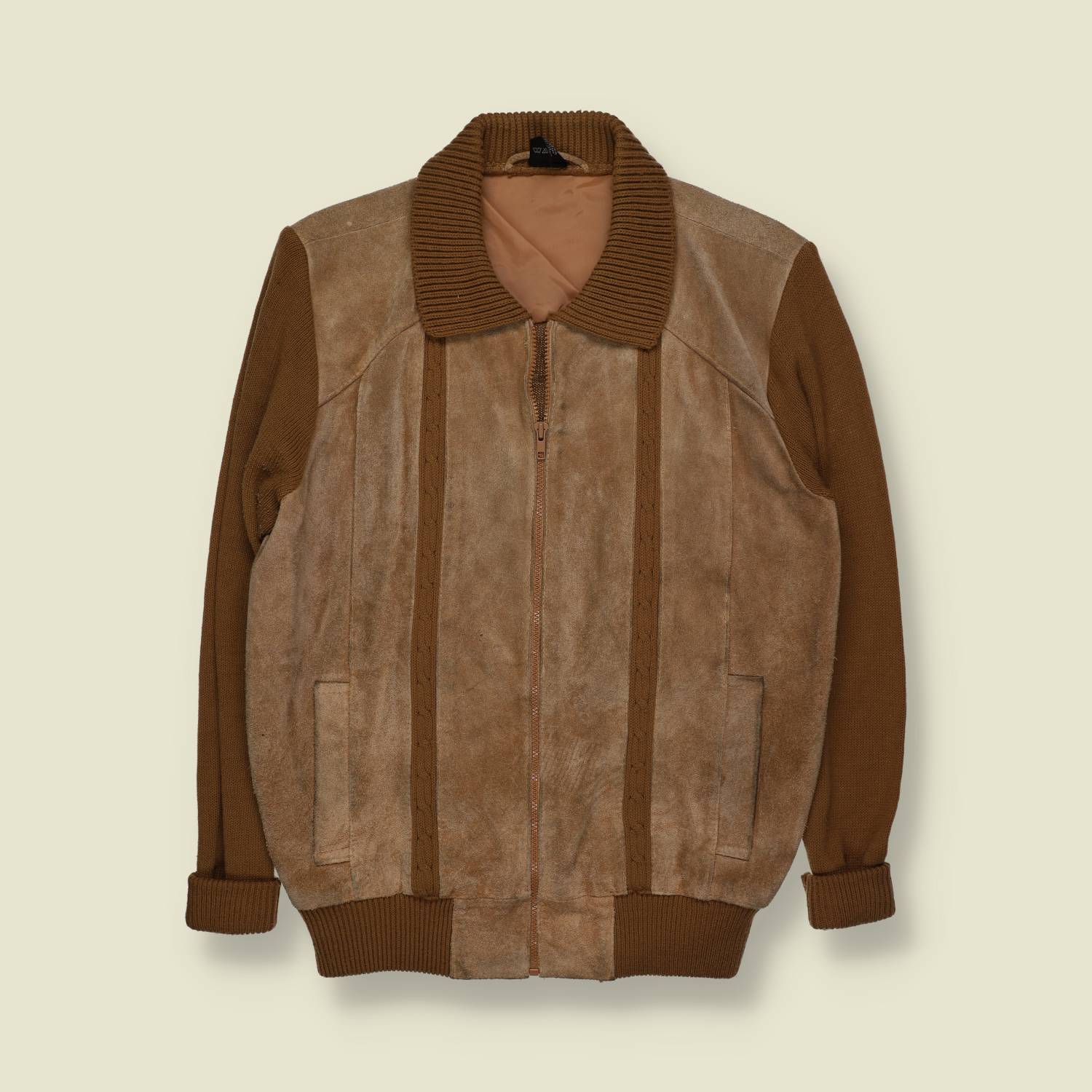 1970s | Suede & Knit | Cardigan Jacket | Brown – S