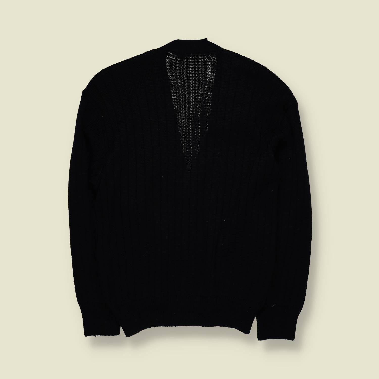 1970s | Made In Italy | Leather Knit Cardigan | Royal Navy Crest – S