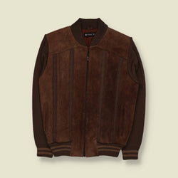 1970s | St Michael | Leather & Knit Jacket | Made In Taiwan | Brown – S