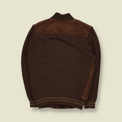1970s | St Michael | Leather & Knit Jacket | Made In Taiwan | Brown – S