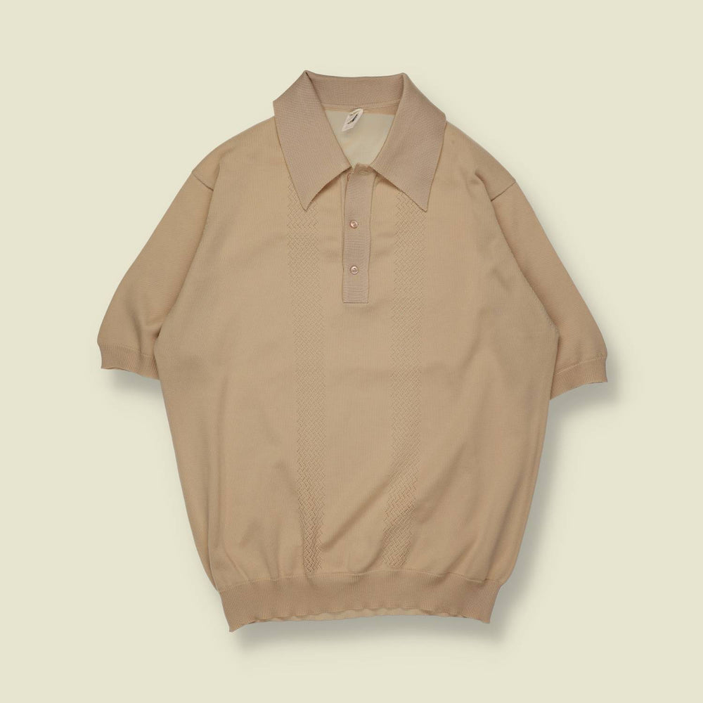1970s | Polo Shirt | Short Sleeve Knit Polo | Beige – M