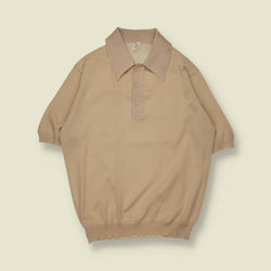 1970s | Polo Shirt | Short Sleeve Knit Polo | Beige – M