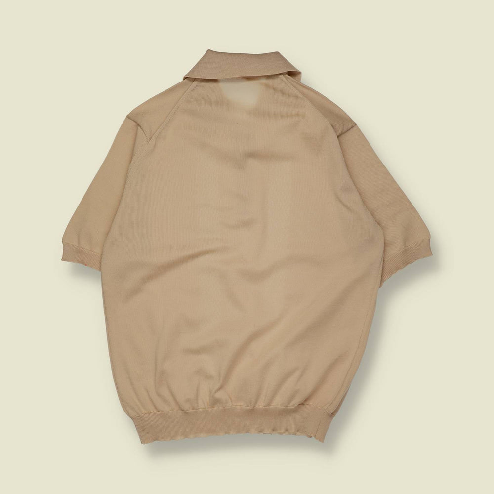1970s | Polo Shirt | Short Sleeve Knit Polo | Beige – M