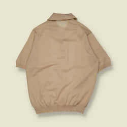 1970s | Polo Shirt | Short Sleeve Knit Polo | Beige – M