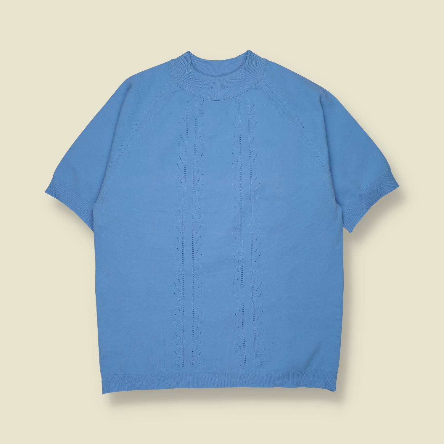 1970s | Short Sleeve Knit Top | Raglan Sleeve | Blue – S