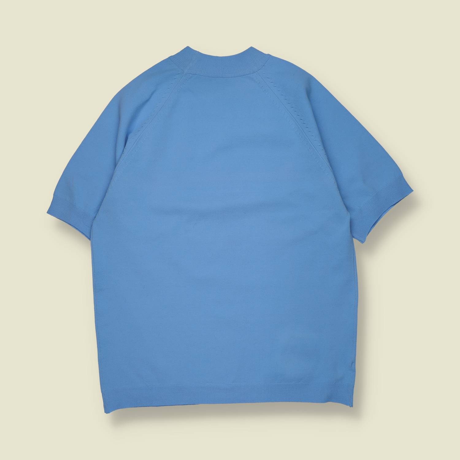 1970s | Short Sleeve Knit Top | Raglan Sleeve | Blue – S