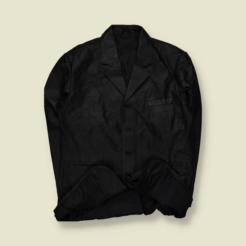 1990s | Leather Car Coat | Black – XL