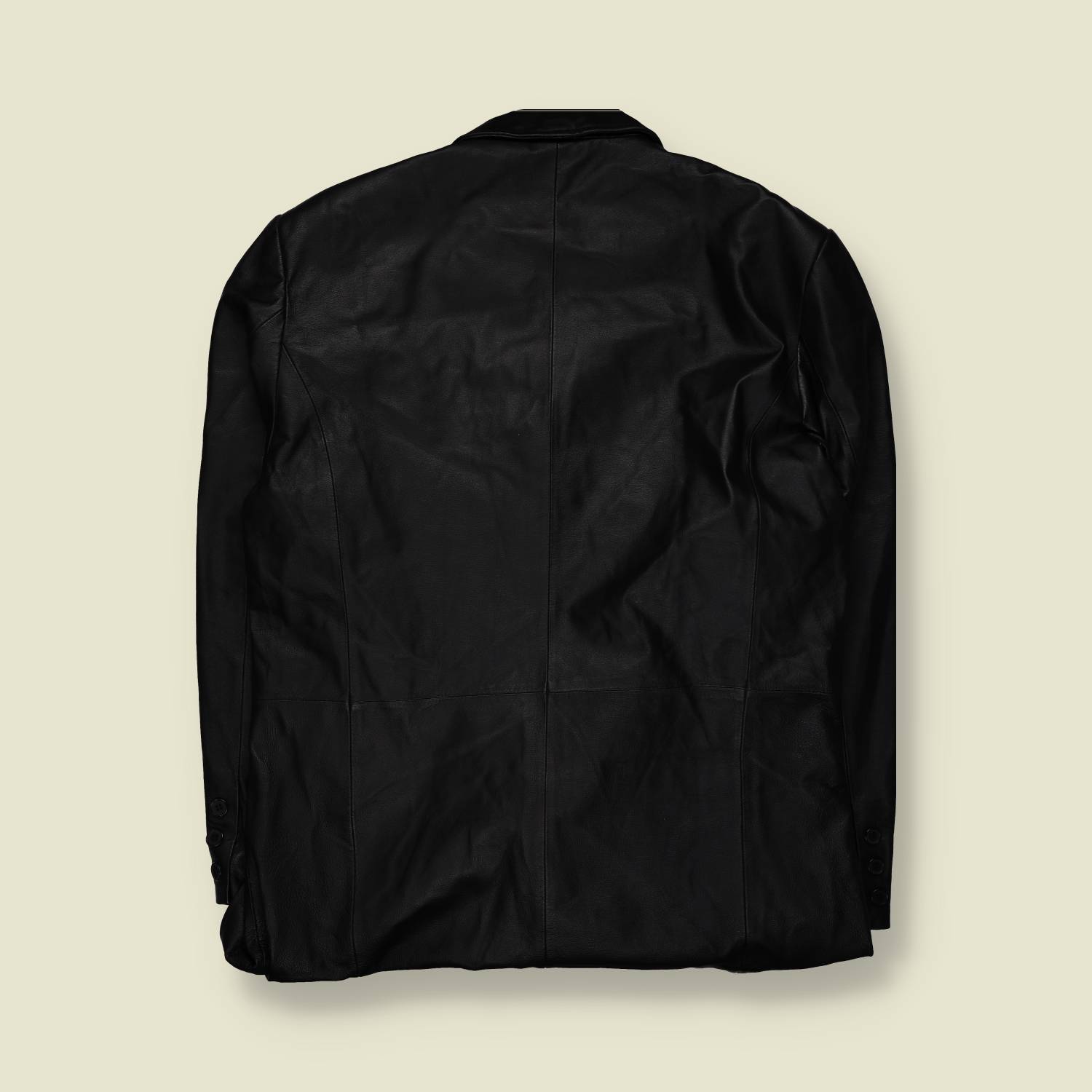 1990s | Leather Car Coat | Black – XL