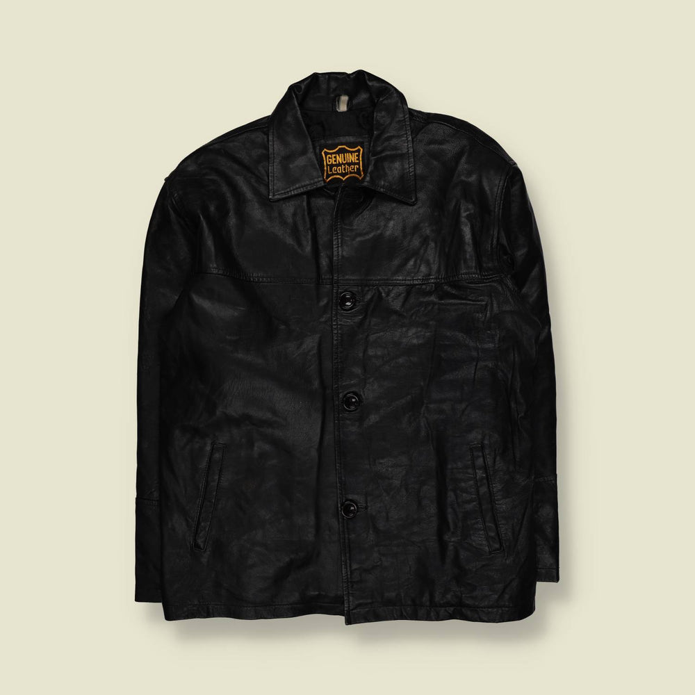 1990s | Leather Car Coat | Black – XXL