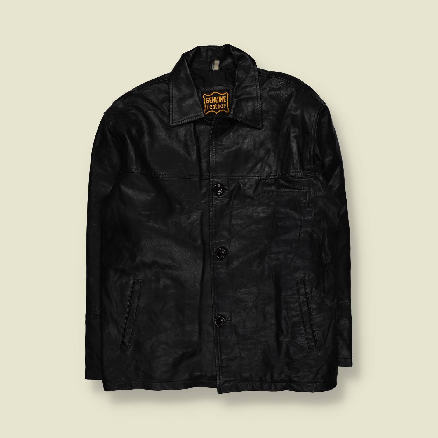 1990s | Leather Car Coat | Black – XXL