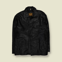 1990s | Leather Car Coat | Black – XXL