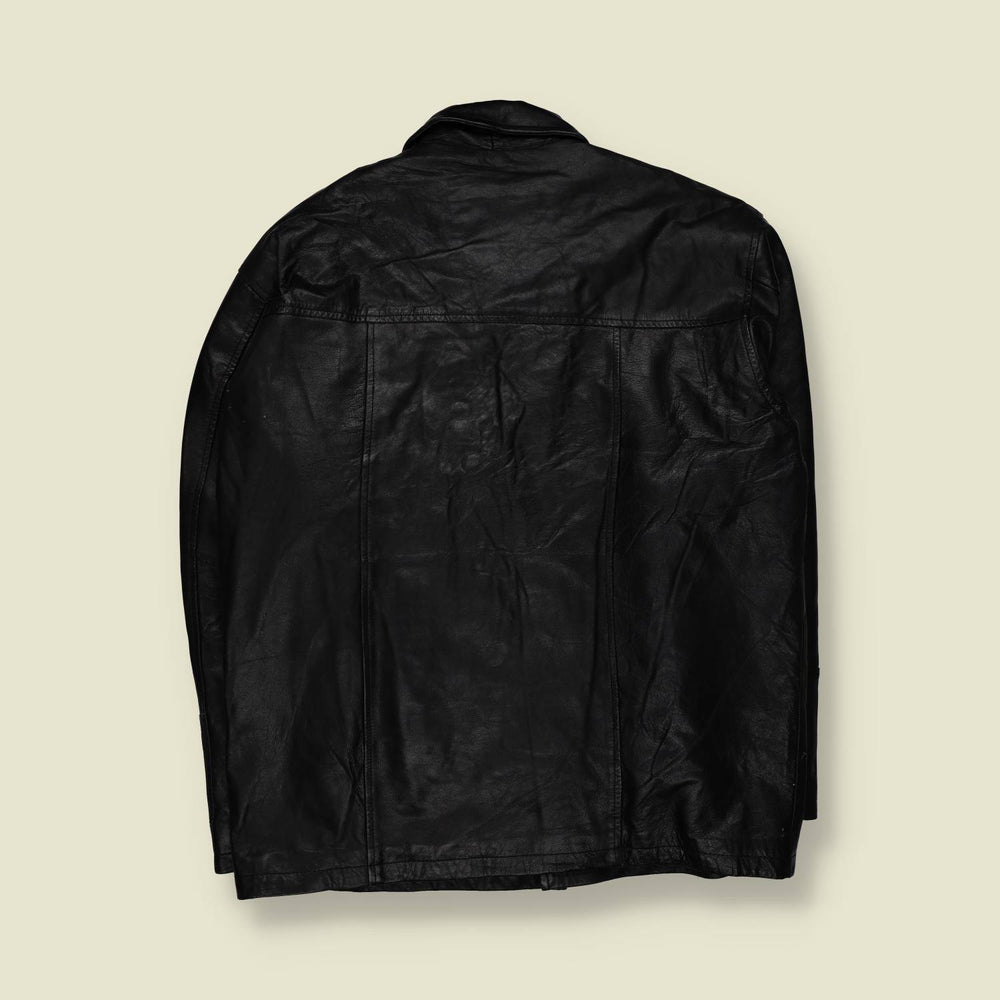 1990s | Leather Car Coat | Black – XXL