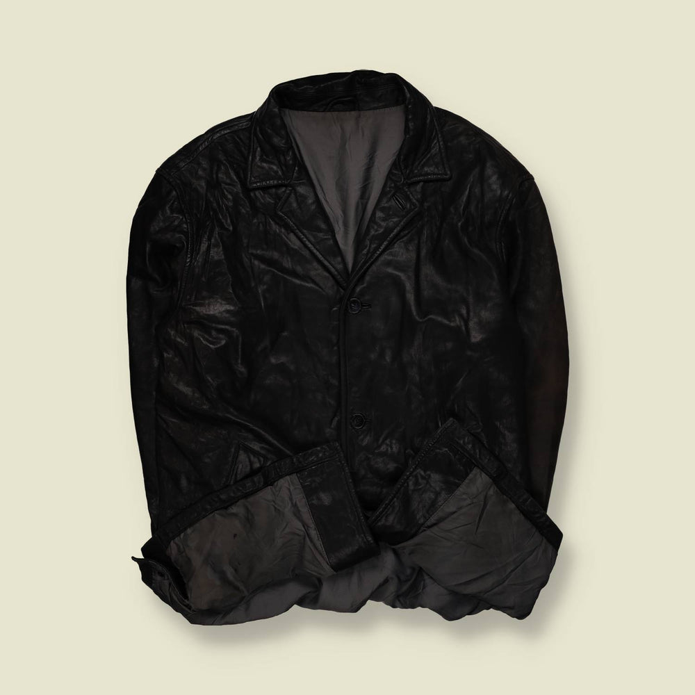 1990s | Leather Car Coat | Black – XXXL