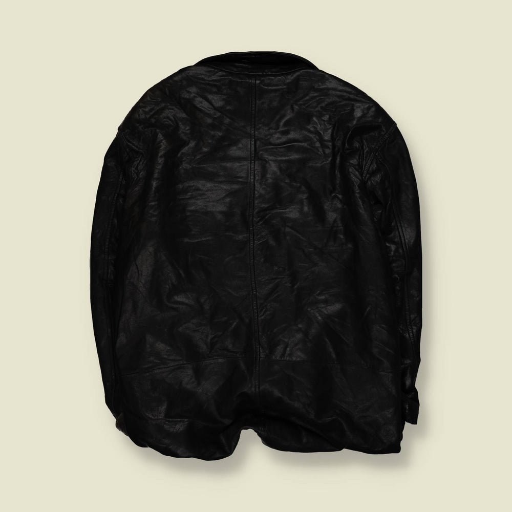 1990s | Leather Car Coat | Black – XXXL