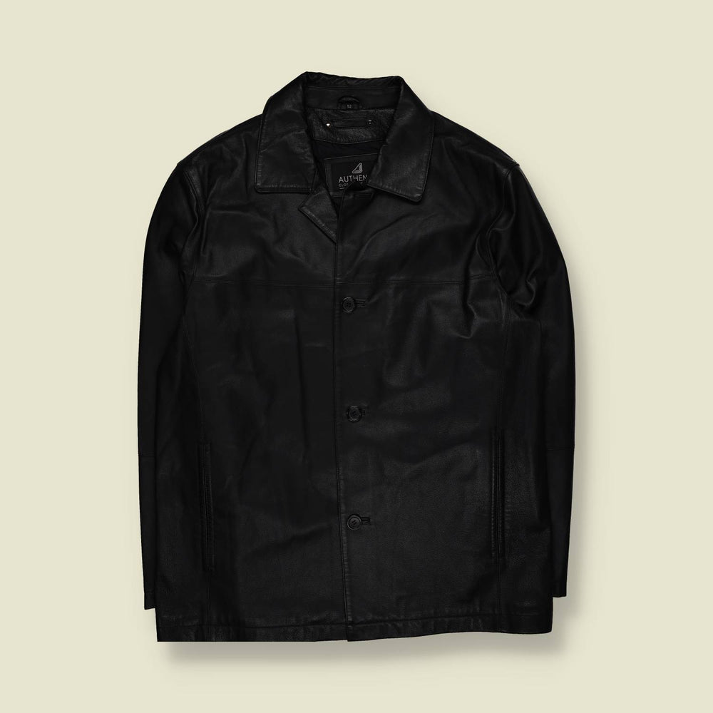 1990s | Authentic | Leather Car Coat | Black – XL