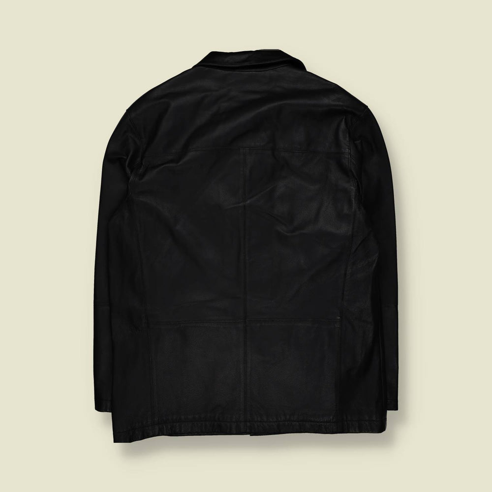 1990s | Authentic | Leather Car Coat | Black – XL