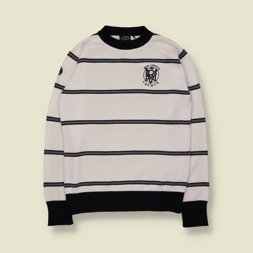 1980s | Royal Canadian Yachts | Nautical Knit Sweater | White & Navy – XS