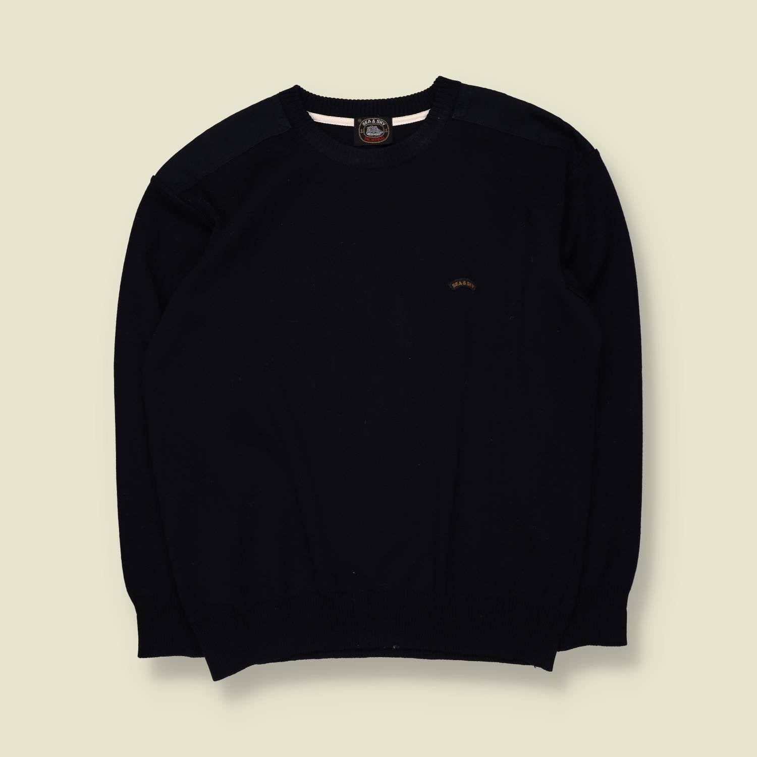 1980s | Sea & Sky | Nautical Knit Sweater | Navy – XL